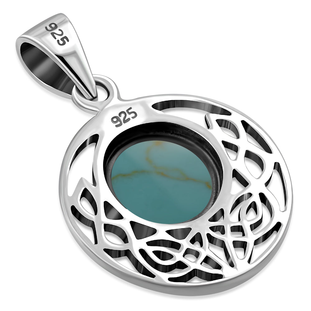 Turquoise Round Celtic Knot Silver Pendant