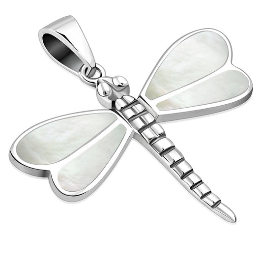 Mother of Pearl Dragonfly Silver Pendant
