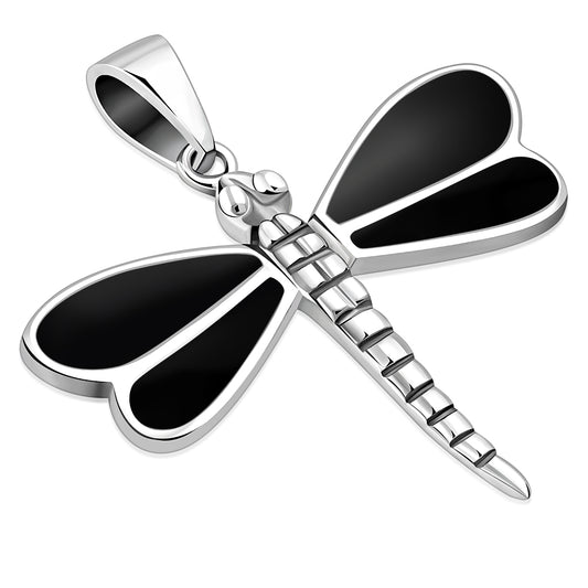 Black Onyx Dragonfly Silver Pendant