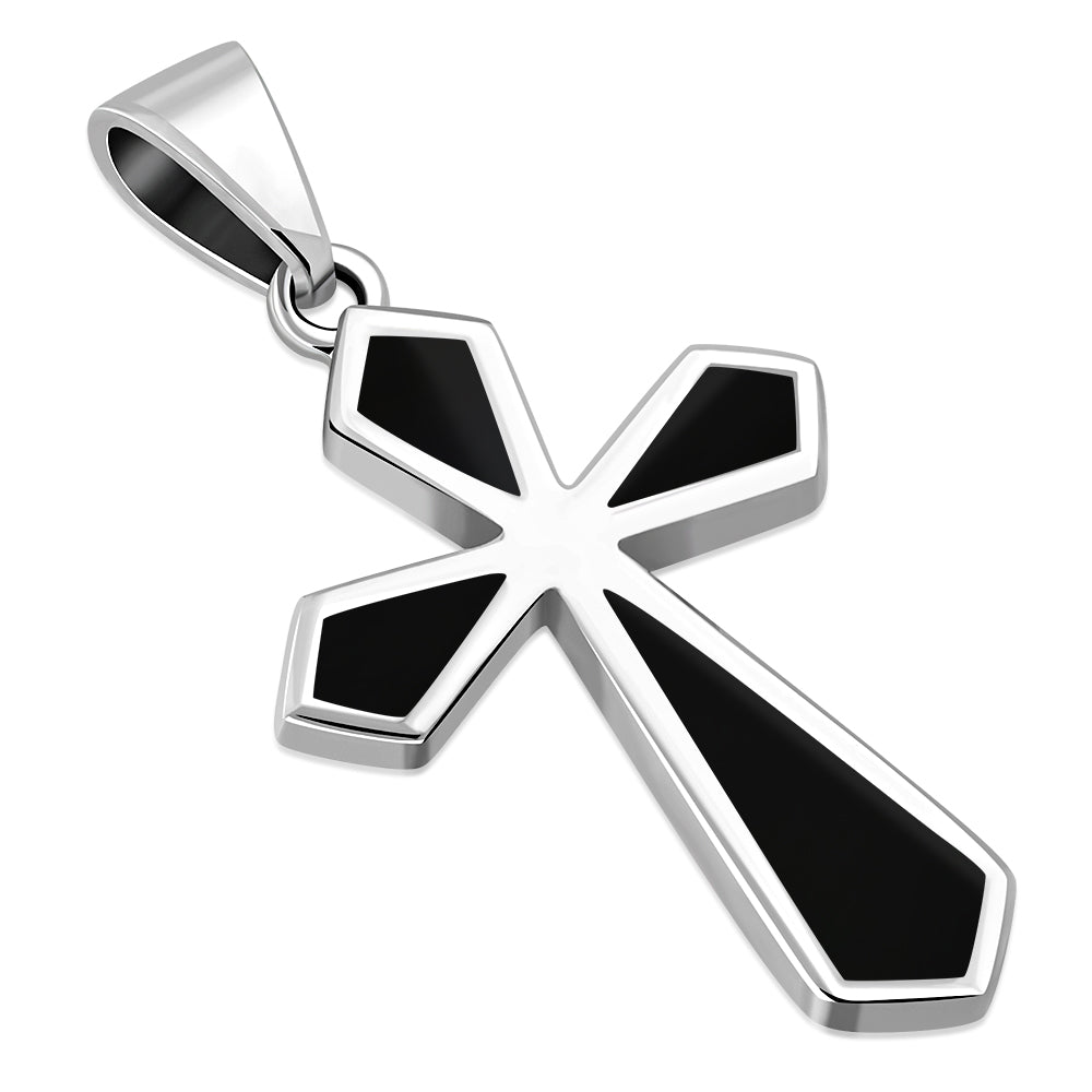 Black Onyx Silver Cross Pendant