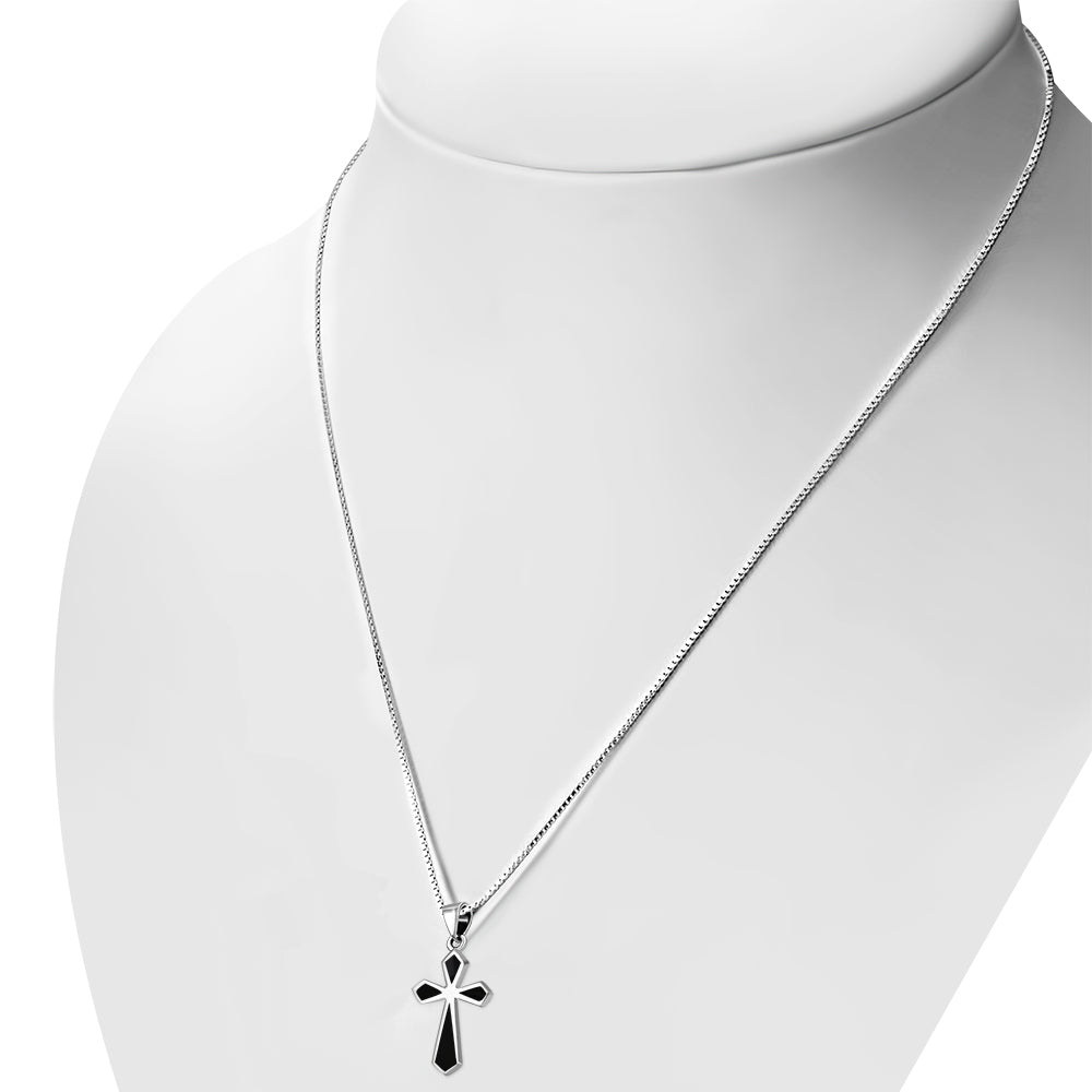 Black Onyx Silver Cross Pendant