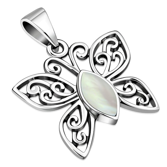 Butterfly Silver Pendant w/ Mother of Pearl