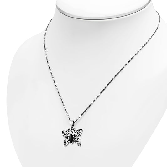Butterfly Silver Pendant w/ Black Onyx