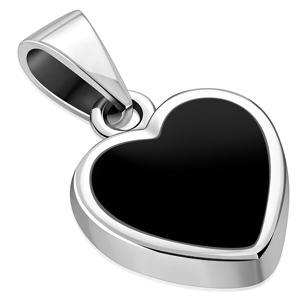 Black Onyx Heart Sterling Silver Pendant