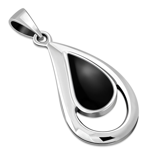 Black Onyx Drop Silver Pendant