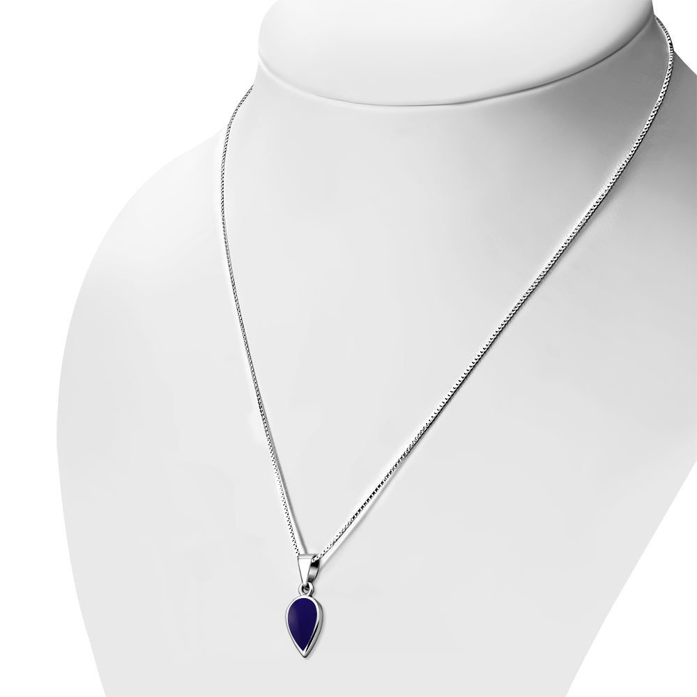 Lapiz Lazuli Blue Stone Pear Shaped Drop Silver Pendant