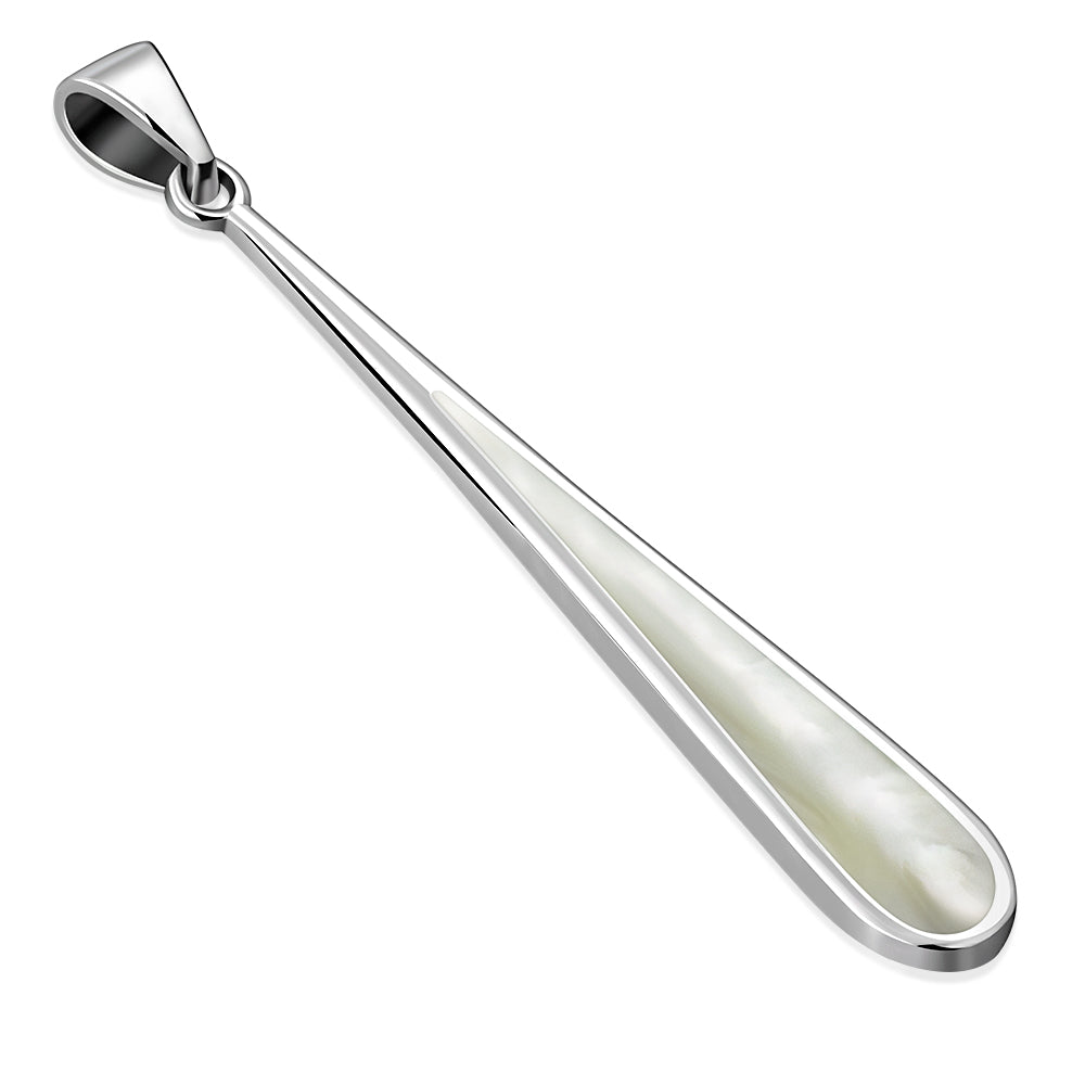Long Mother of Pearl Drop Silver Pendant