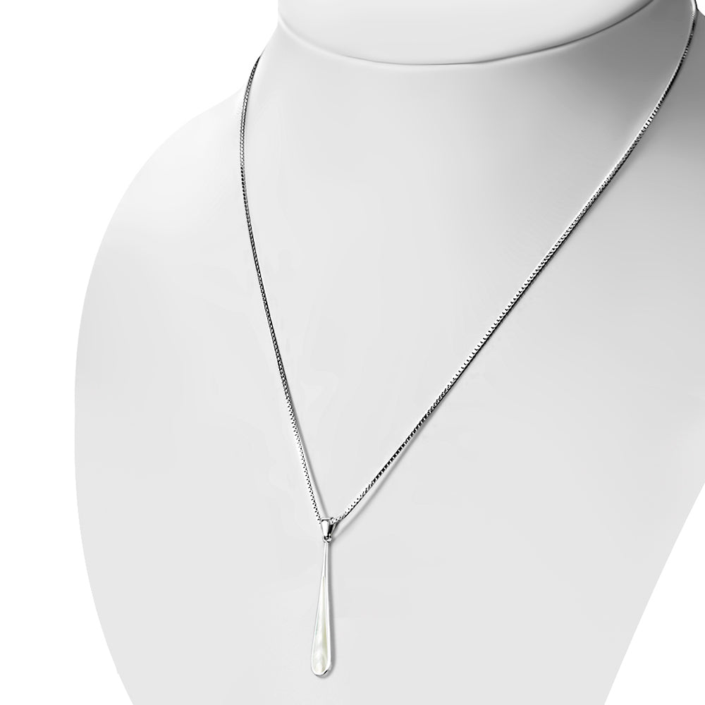 Long Mother of Pearl Drop Silver Pendant