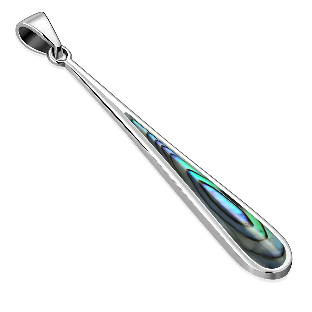 Long Abalone Shell Drop Sterling Silver Pendant