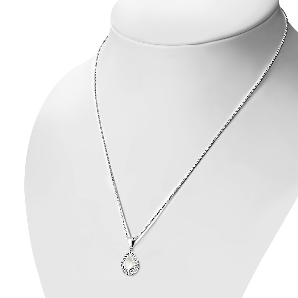 Mother of Pearl Drop Greek Key Silver Pendant