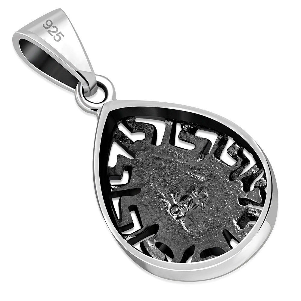 Black Onyx Drop Greek Key Silver Pendant