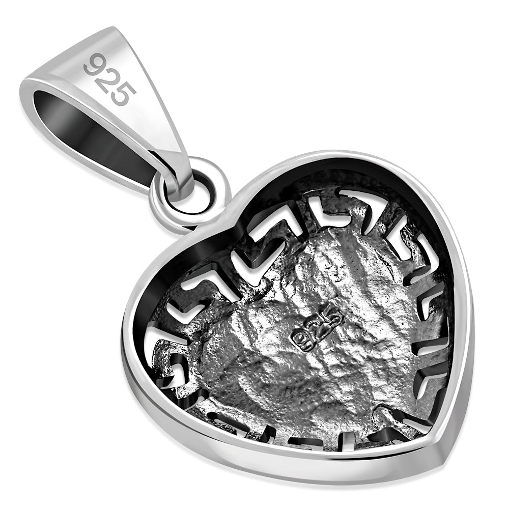 Black Onyx Heart Greek Key Silver Pendant