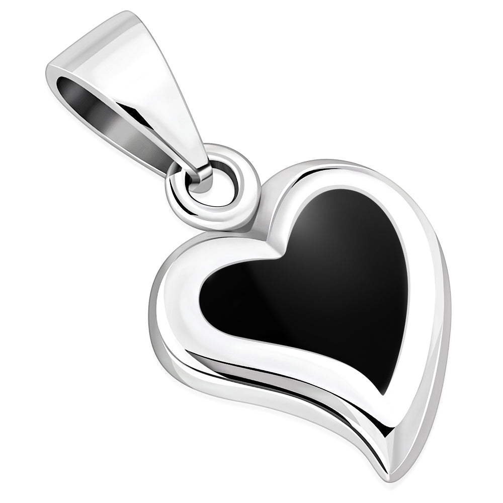Black Onyx Heart Silver Pendant