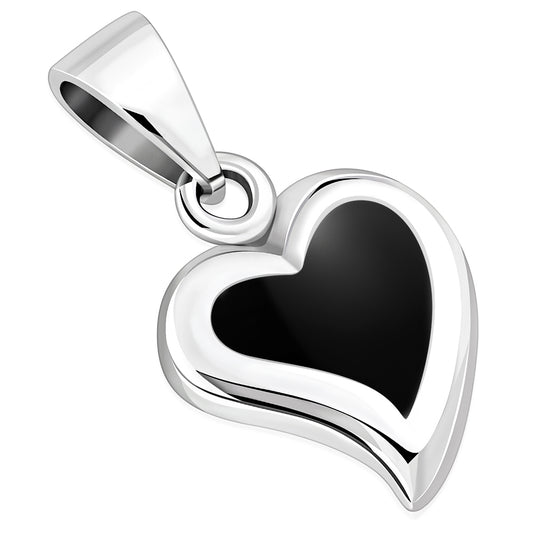 Black Onyx Heart Silver Pendant