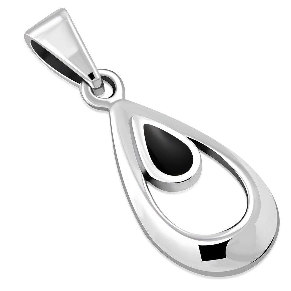 Black Onyx Drop Silver Pendant