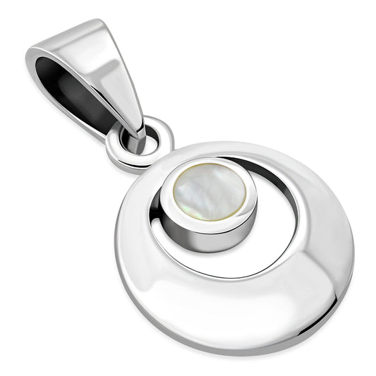Mother of Pearl Round Silver Pendant