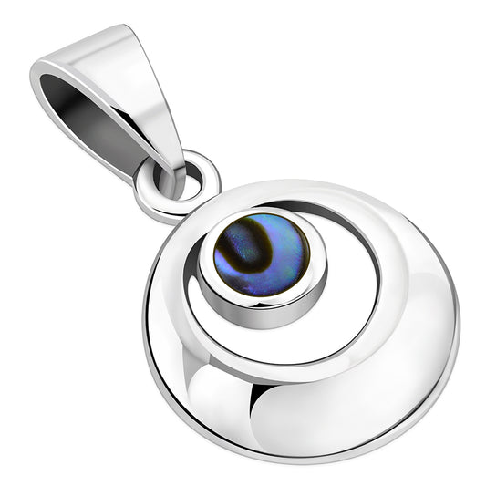 Abalone Shell Round Sterling Silver Pendant