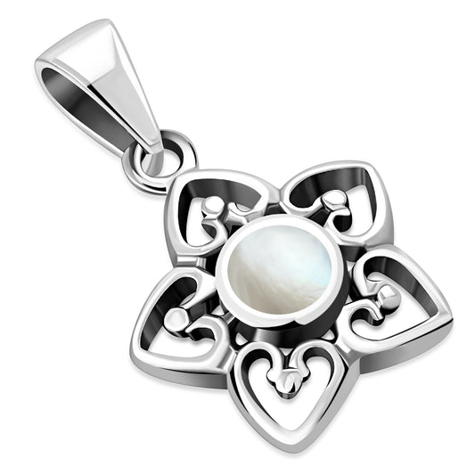 Mother of Pearl Petal Hearts Silver Pendant