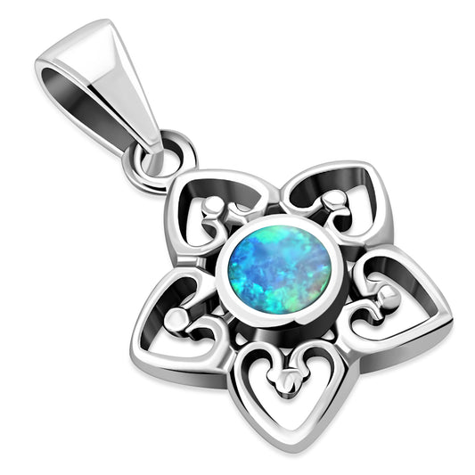 Synthetic Blue Opal Petal Hearts Silver Pendant