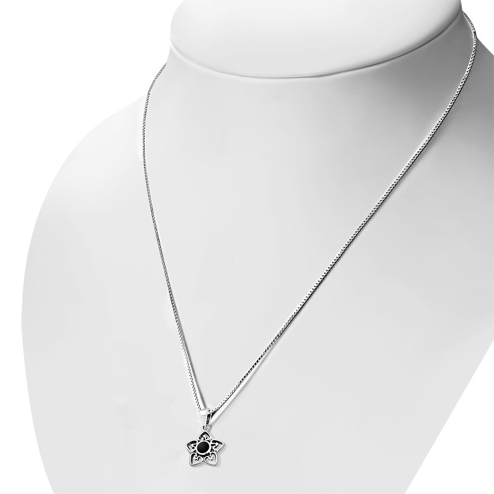 Black Onyx Petal Hearts Silver Pendant