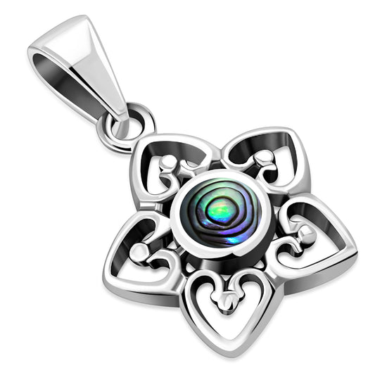 Abalone Shell Petal Hearts Silver Pendant