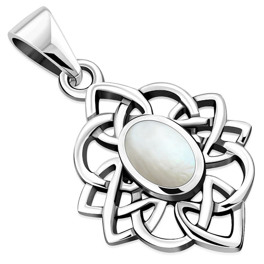 Mother of Pearl Celtic Knot Silver Pendant