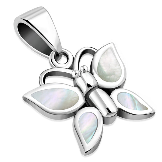 Mother of Pearl Butterfly Silver Pendant