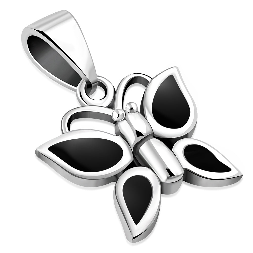 Black Onyx Butterfly Silver Pendant