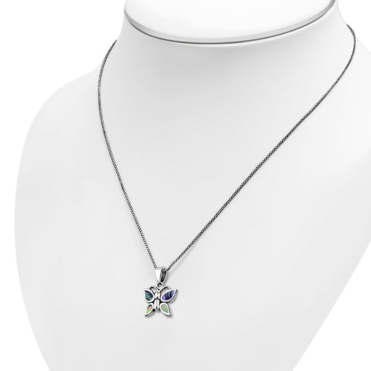 Abalone Shell Butterfly Silver Pendant
