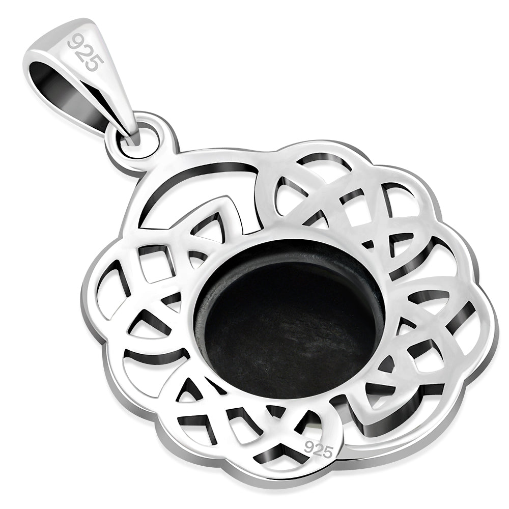 Round Celtic Knot Silver Pendant set w/ Black Onyx