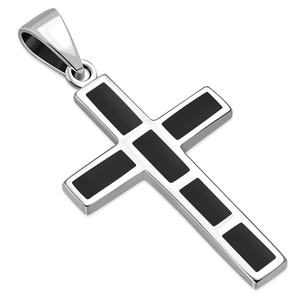 Black Onyx Silver Cross Pendant