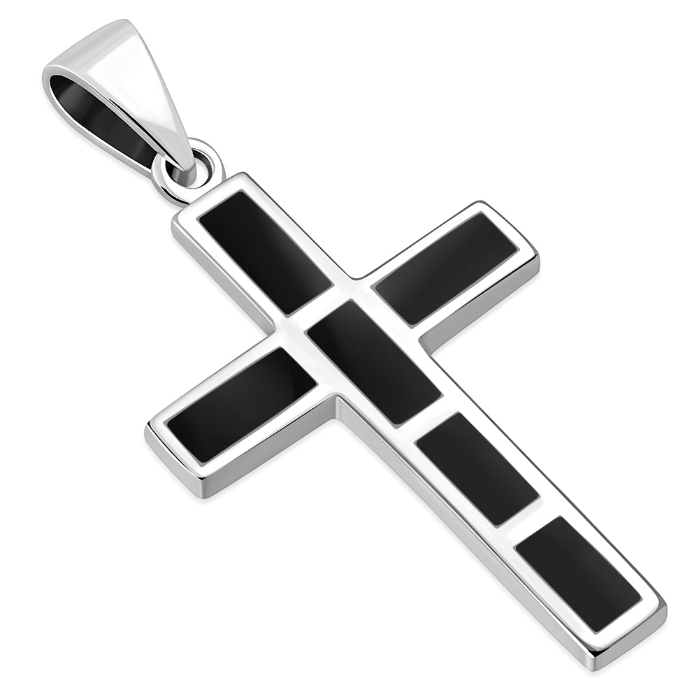 Black Onyx Silver Cross Pendant