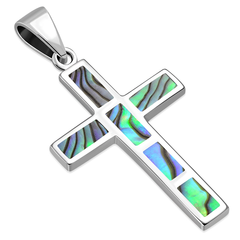 Abalone Shell Silver Cross Pendant
