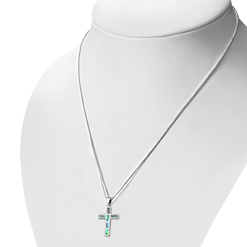 Abalone Shell Silver Cross Pendant