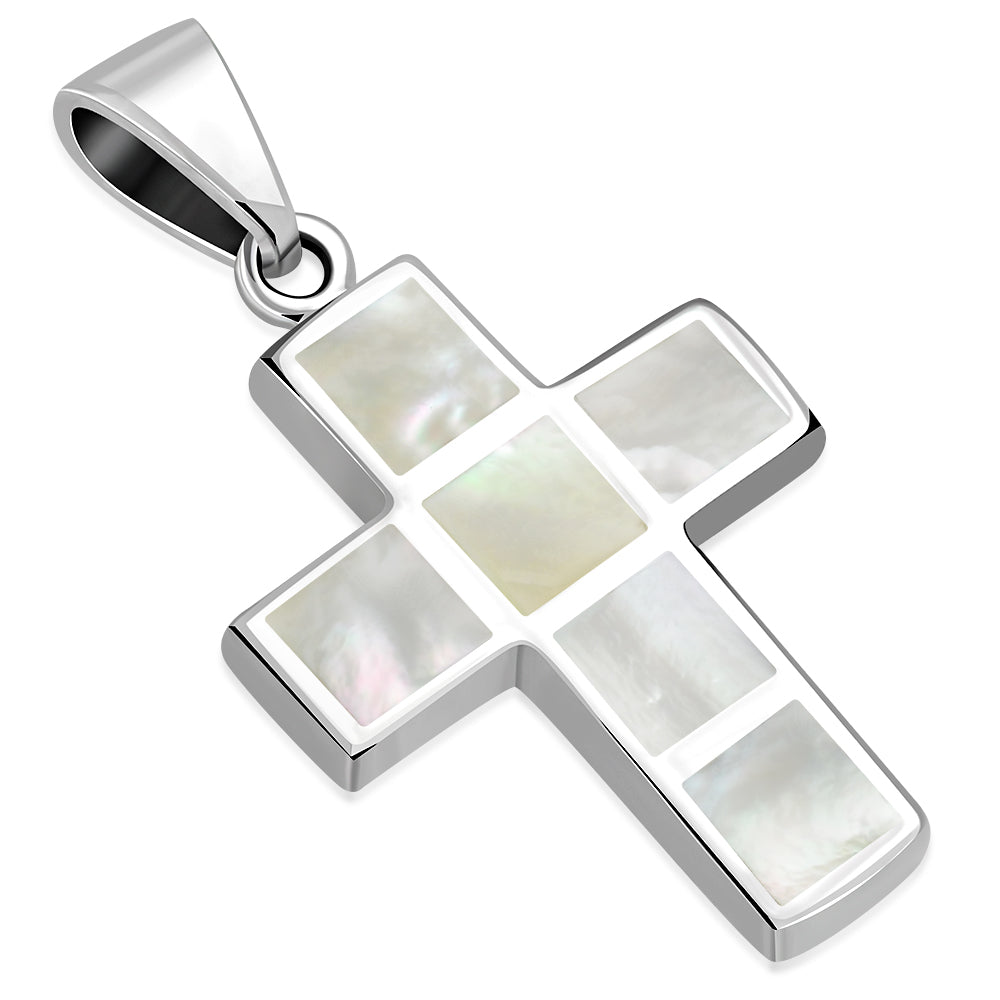 Mother of Pearl Cross Silver Pendant