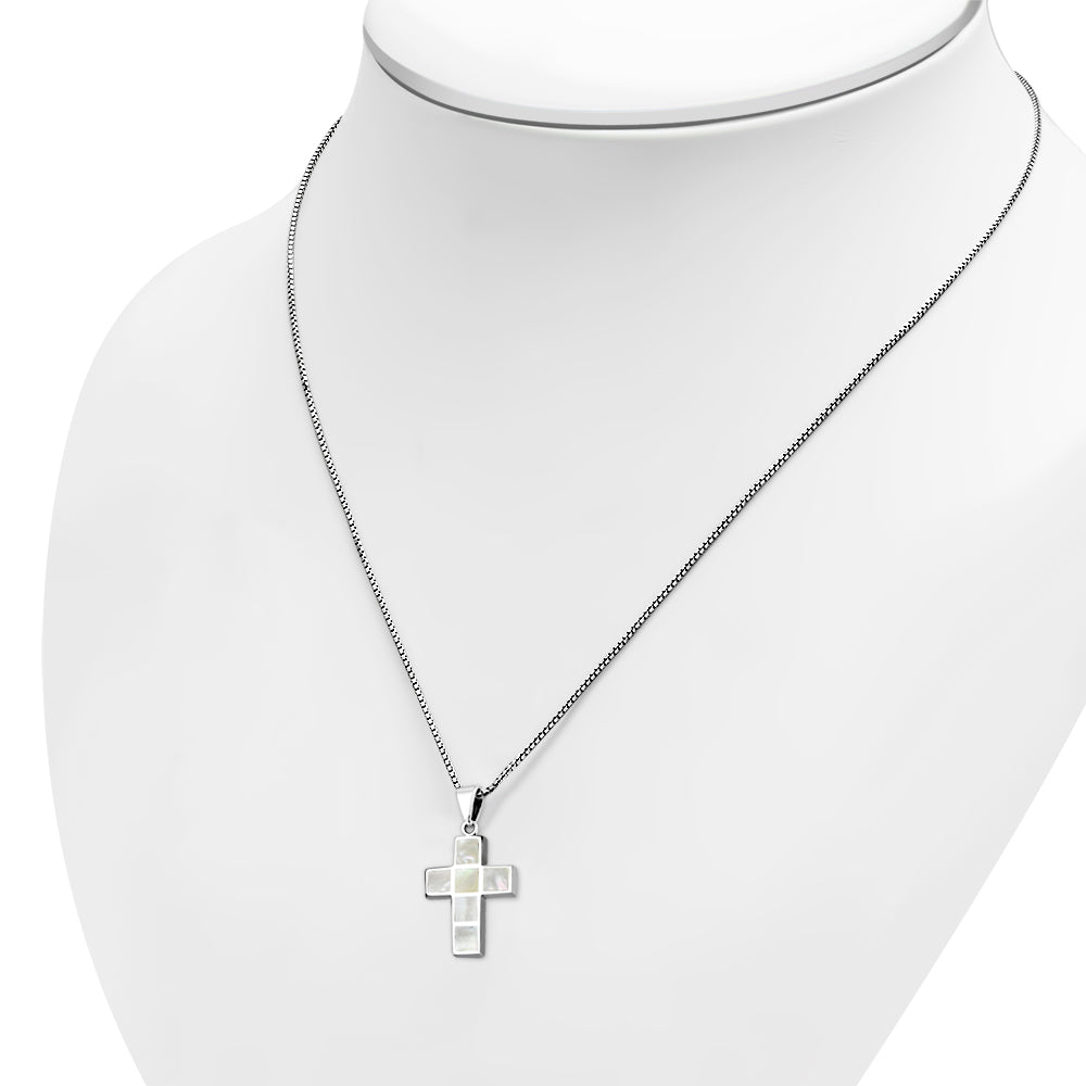 Mother of Pearl Cross Silver Pendant
