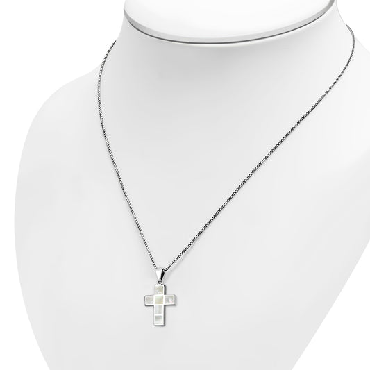 Mother of Pearl Cross Silver Pendant