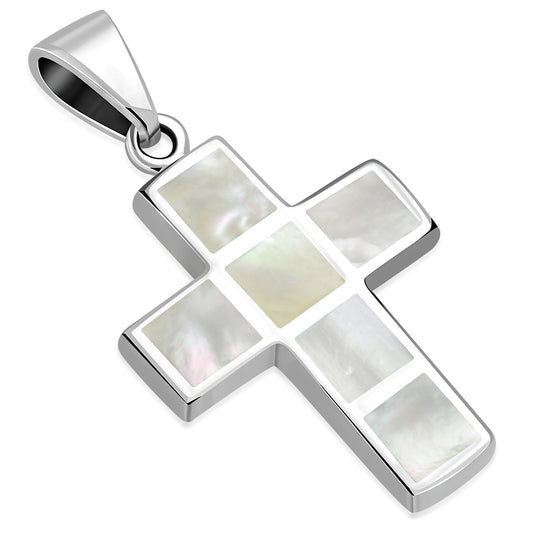 Mother of Pearl Cross Silver Pendant