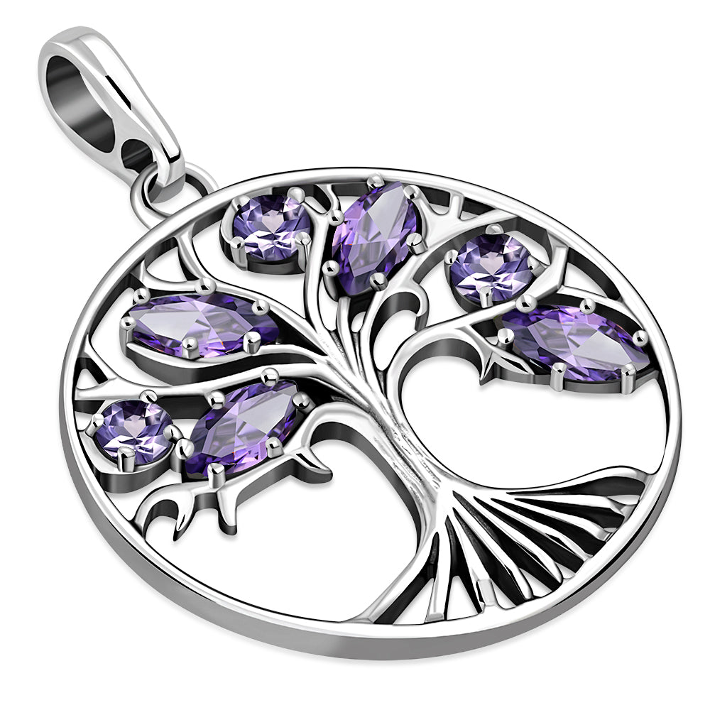 Tree of Life Amethyst Stone Silver Pendant
