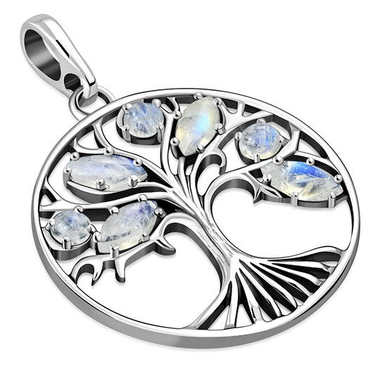 Rainbow Moonstone Tree of Life Sterling Silver Pendant