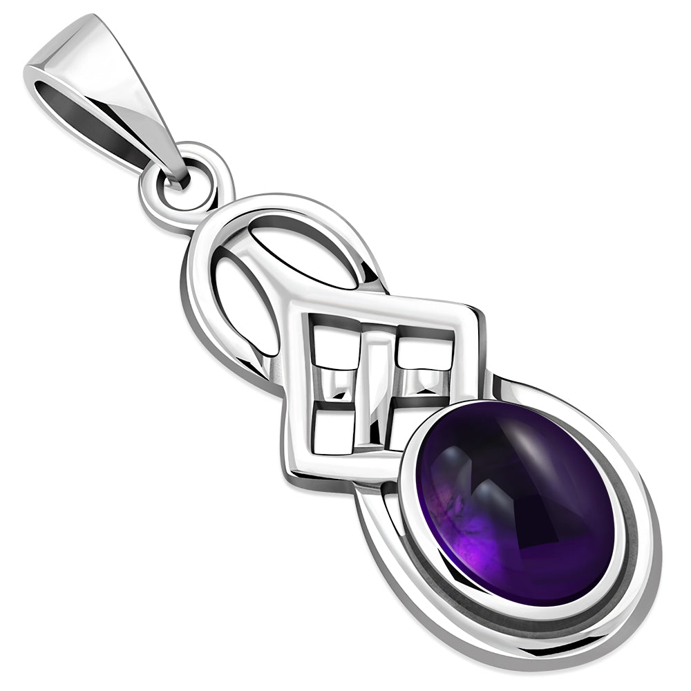 Small Amethyst Stone Celtic Silver Pendant