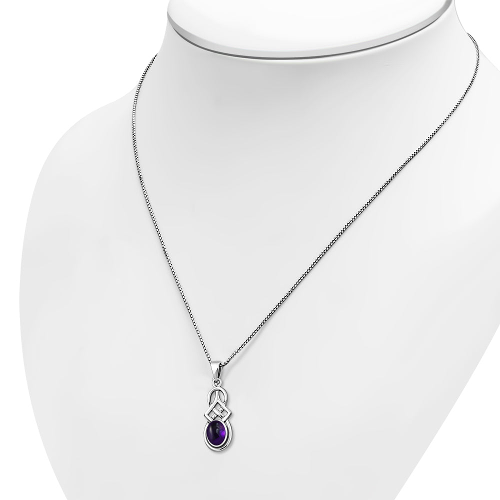 Small Amethyst Stone Celtic Silver Pendant