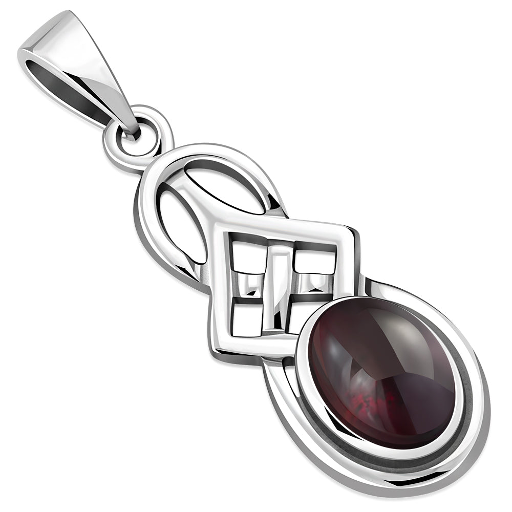 Small Garnet Stone Celtic Silver Pendant