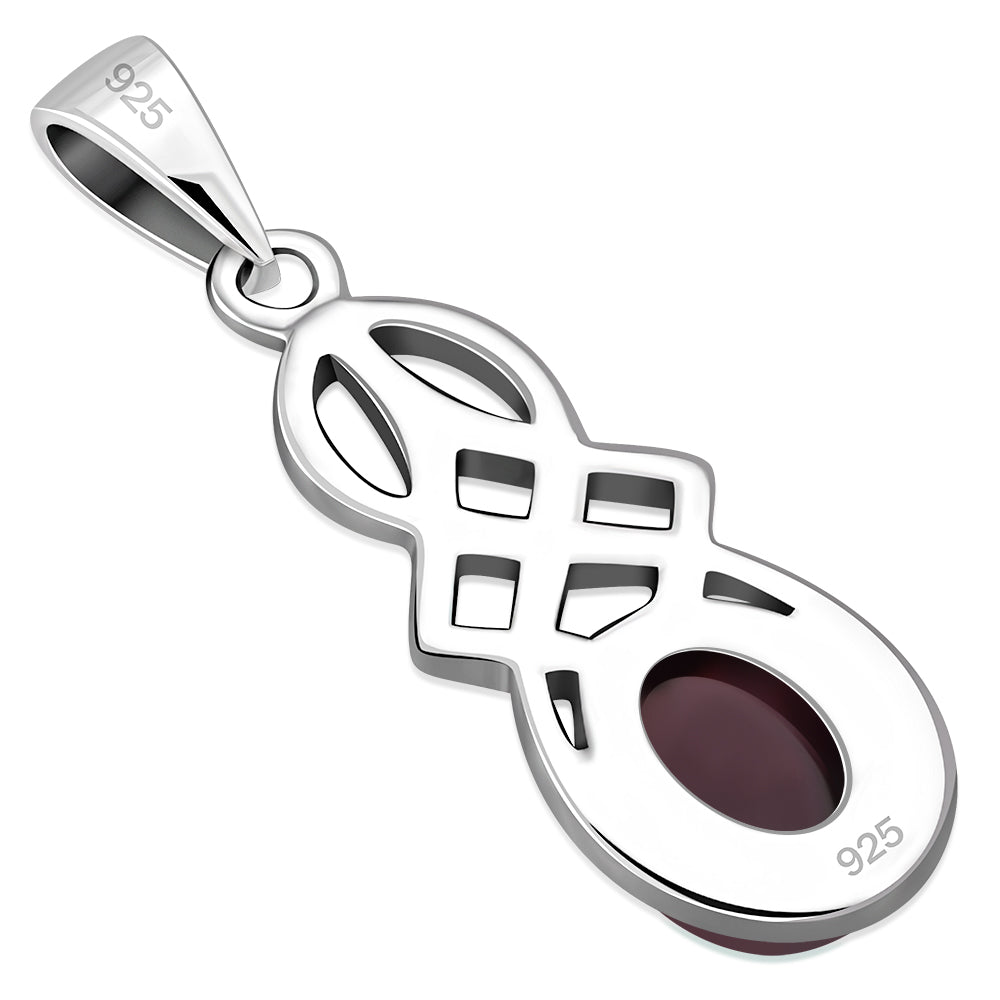 Small Garnet Stone Celtic Silver Pendant