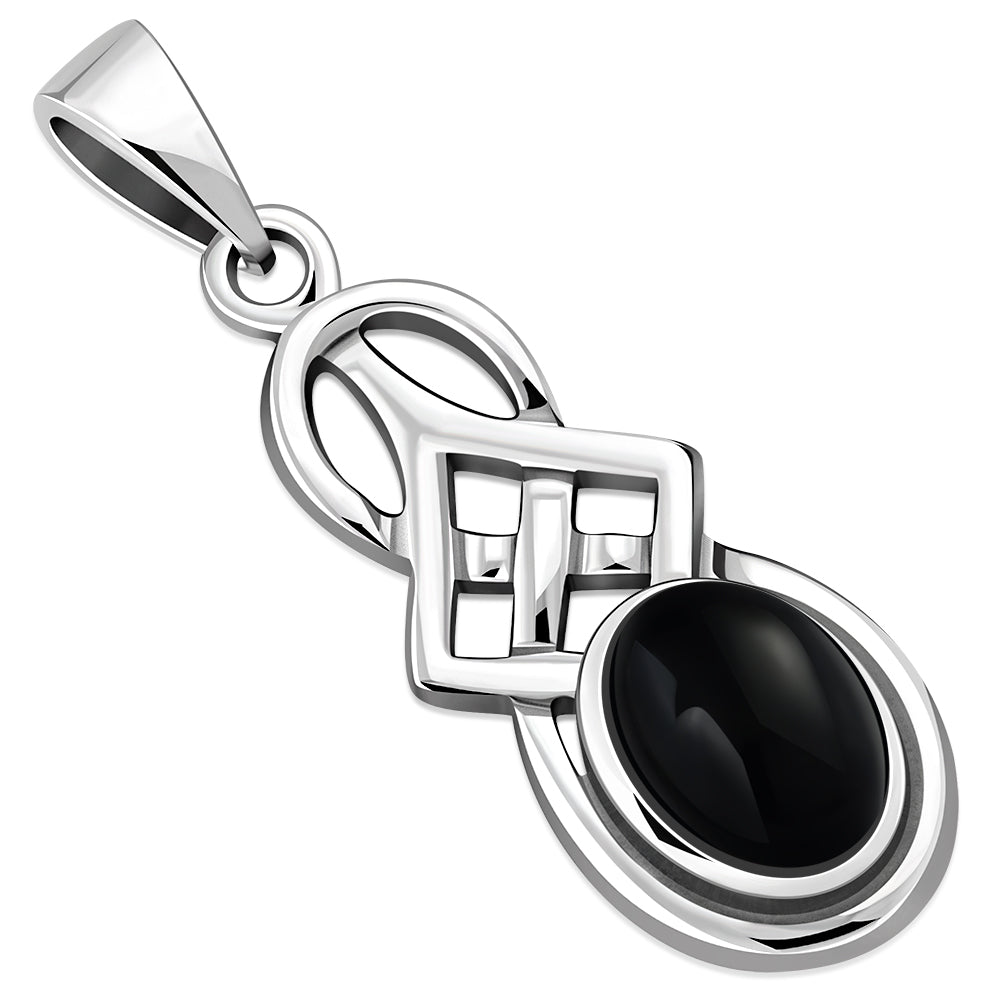 Small Black Onyx Celtic Silver Pendant