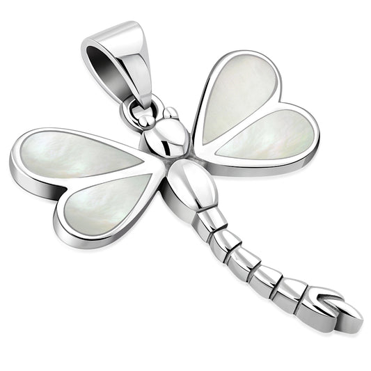 Mother of Pearl Dragonfly Silver Pendant