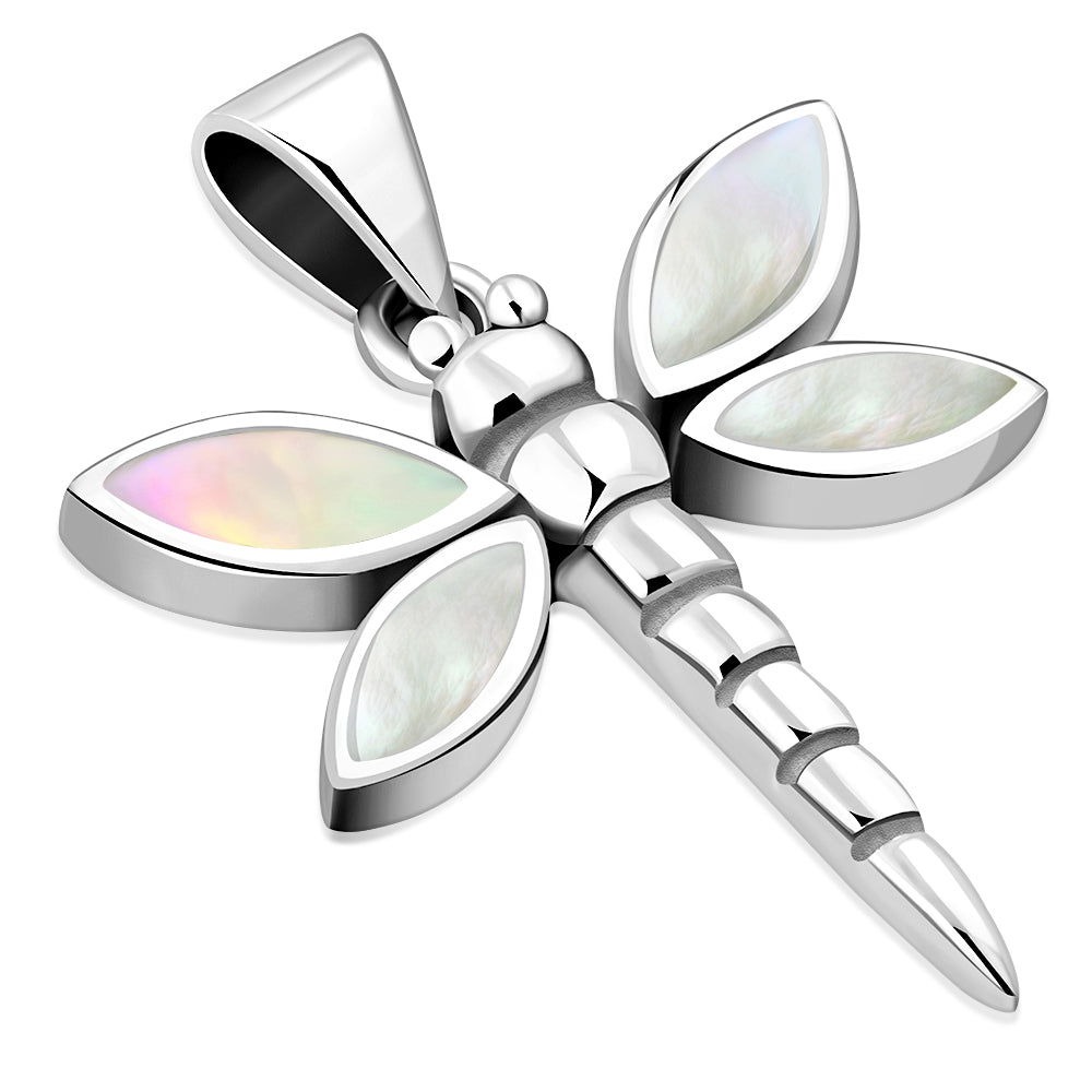 Mother of Pearl Dragonfly Silver Pendant