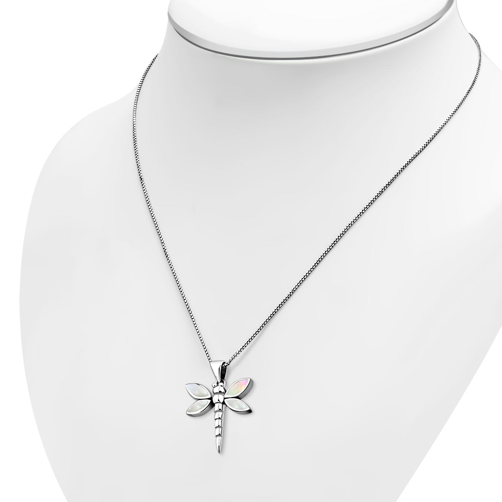 Mother of Pearl Dragonfly Silver Pendant