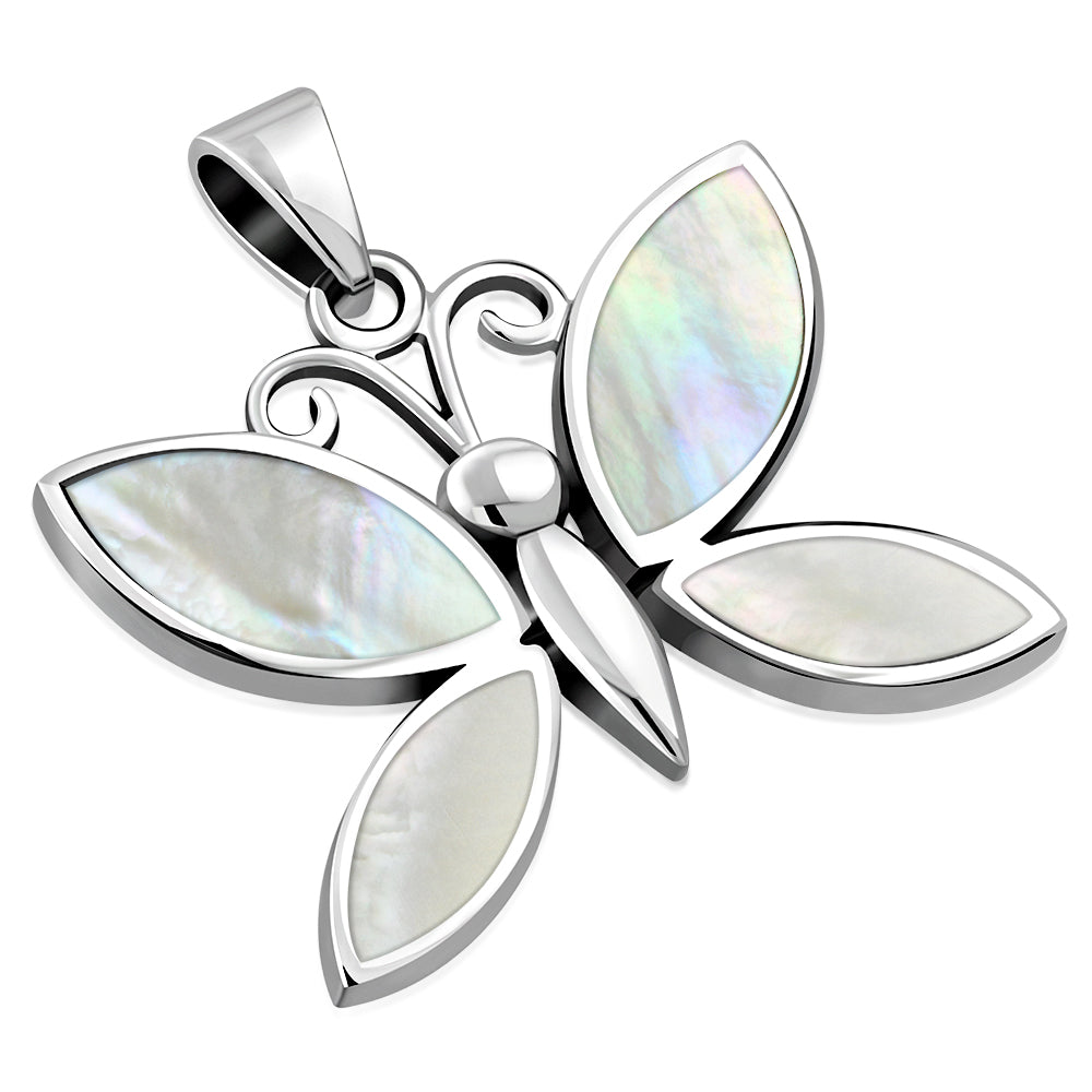 Mother of Pearl Butterfly Silver Pendant