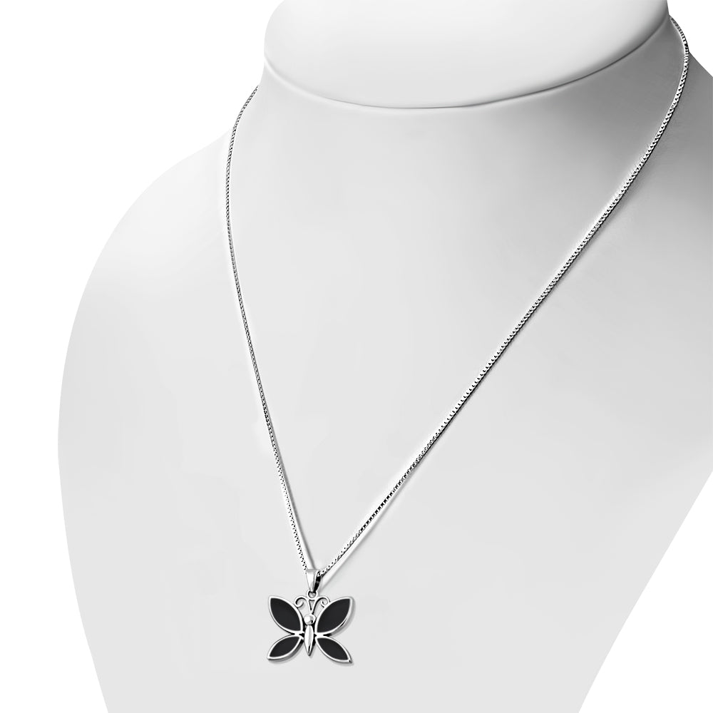 Black Onyx Butterfly Silver Pendant